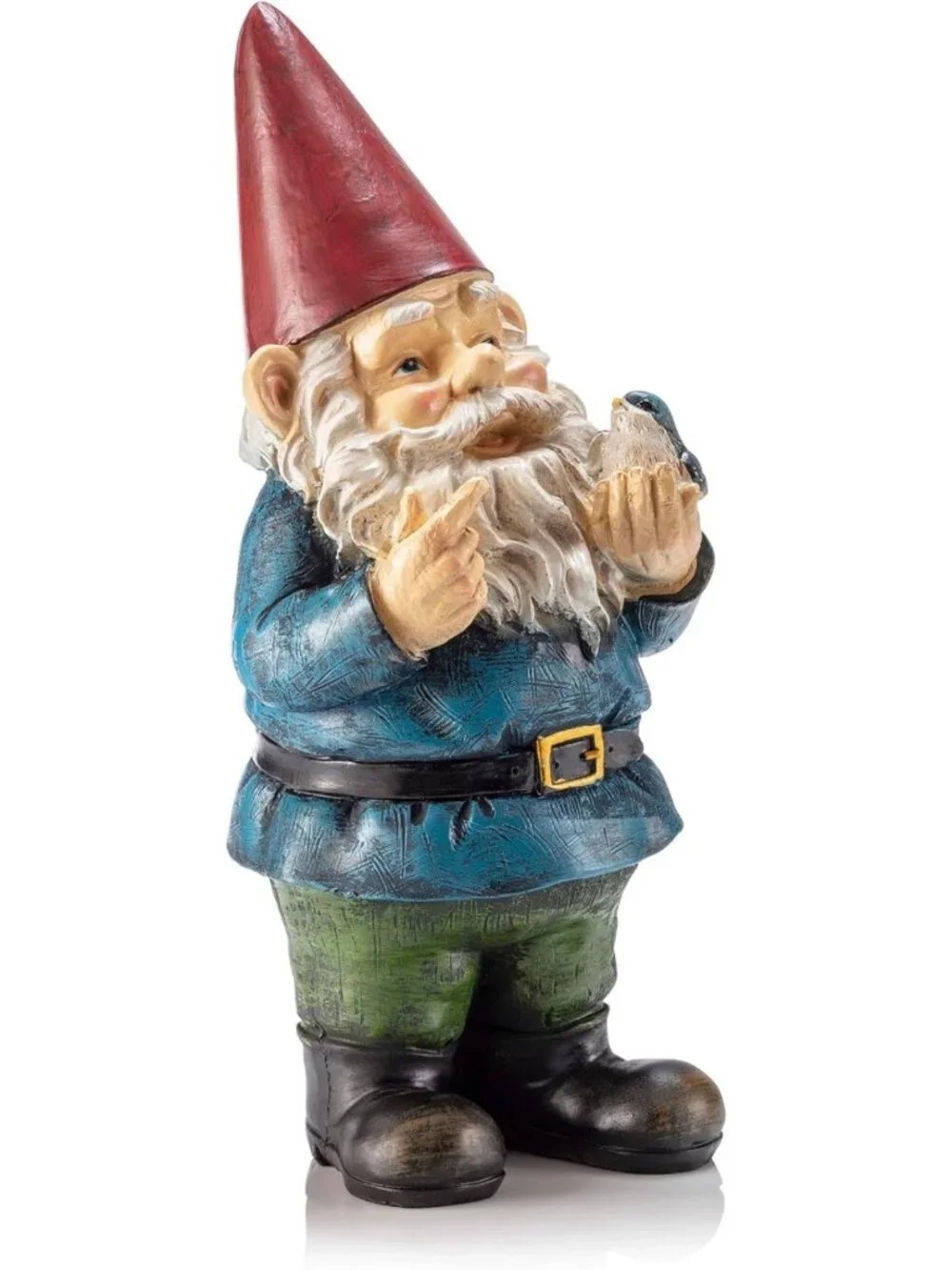 12" Tall Colorful Garden Gnome Statue with Bird Accent - Playful Outdoor Decor